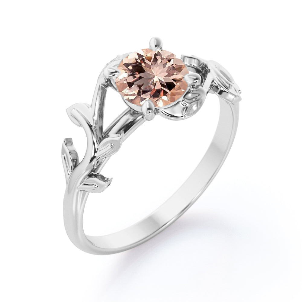 Floral patterns inspired 1 carat Round cut Morganite claw prong setting-solitaire engagement ring in Rose gold