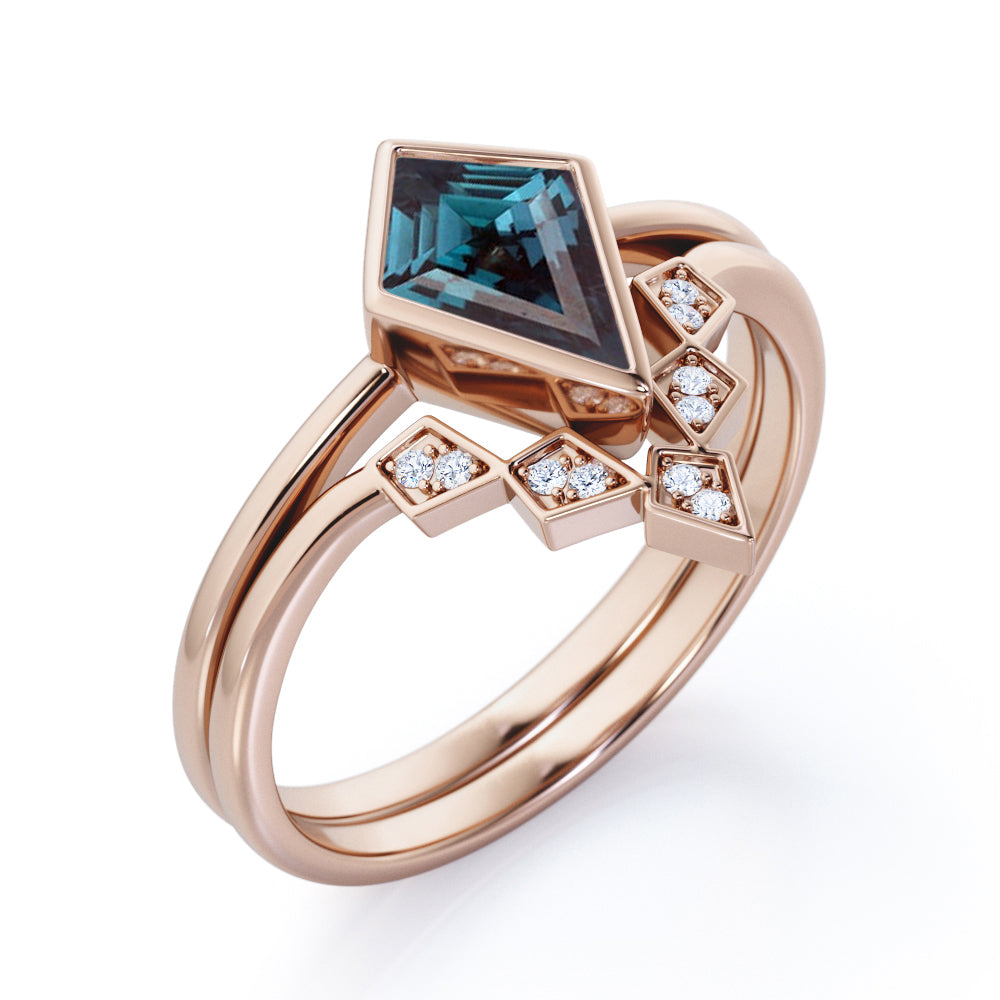 Bezel Tiara 1.15 carat Kite shaped Alexandrite and diamond Bridal ring set for her in White gold