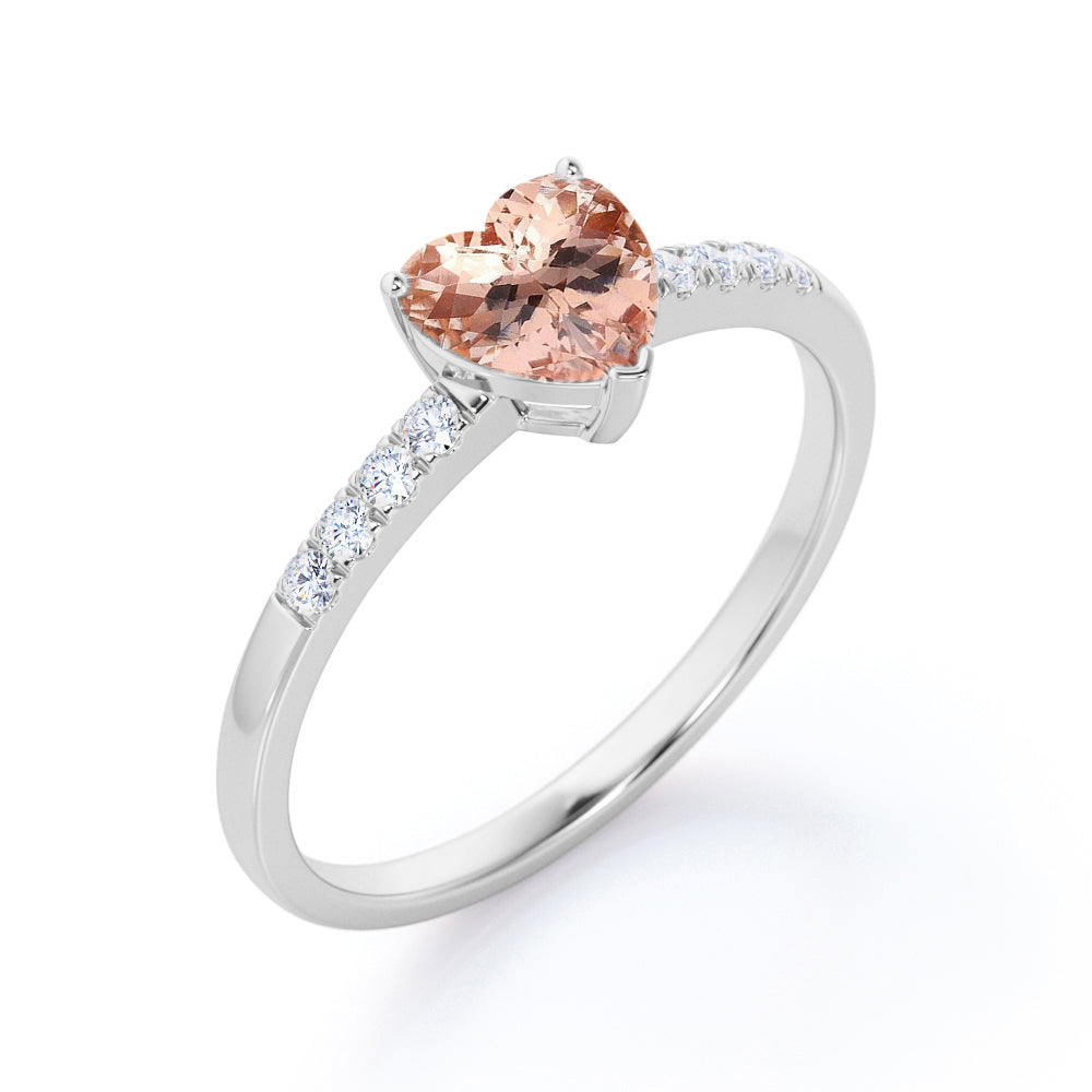 Romantic 1.25 carat Heart Shaped Morganite and diamond eternity engagement ring in Rose gold