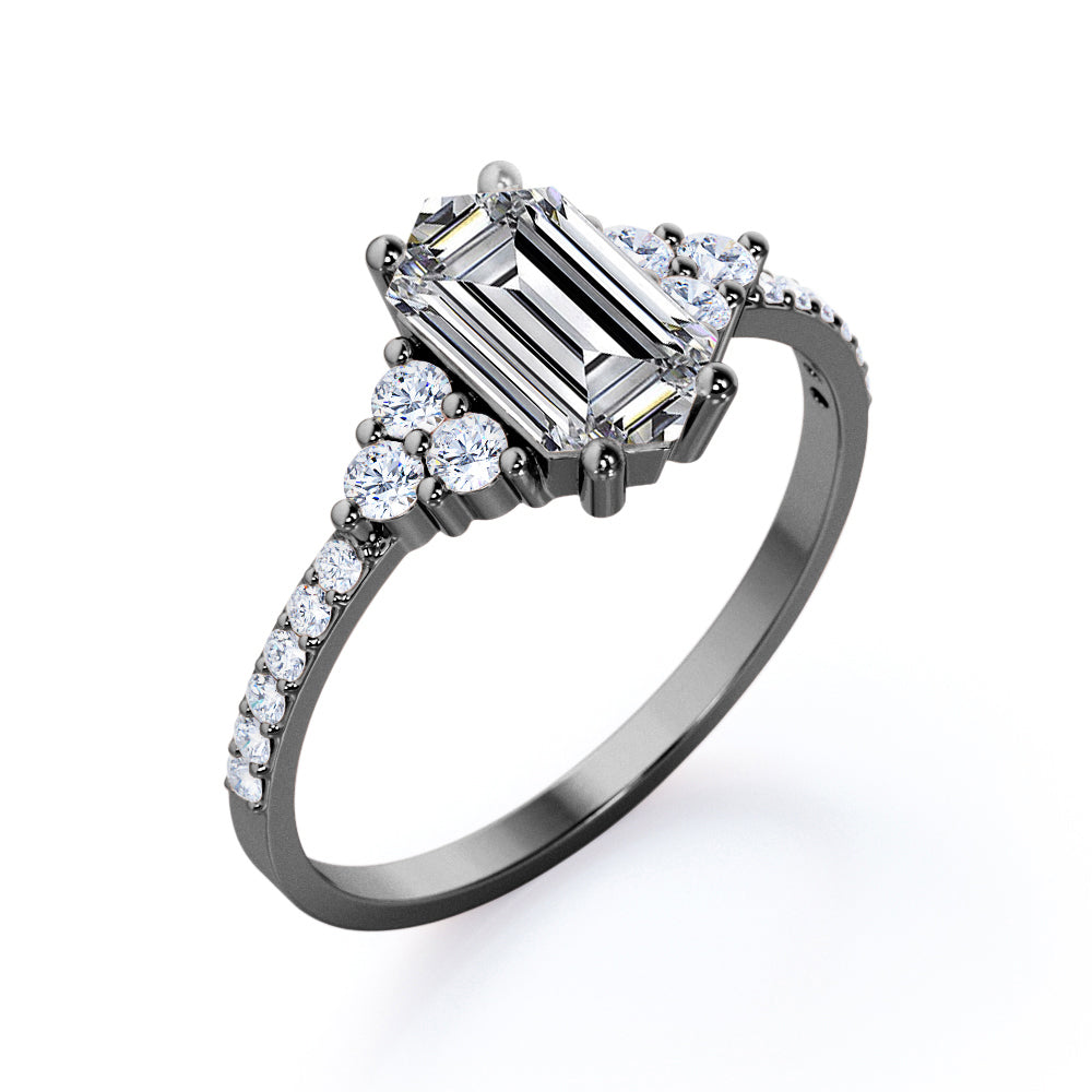 Elegant Pave set 1.25 carat Hexagon shaped Moissanite and diamond eternity style engagement ring in Rose gold