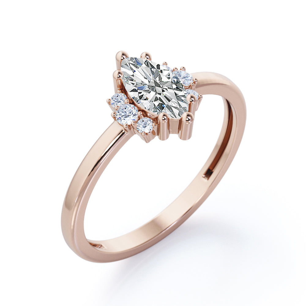 Butterfly style 1.1 carat Moissanite and diamonds art deco marquise engagement ring in White gold