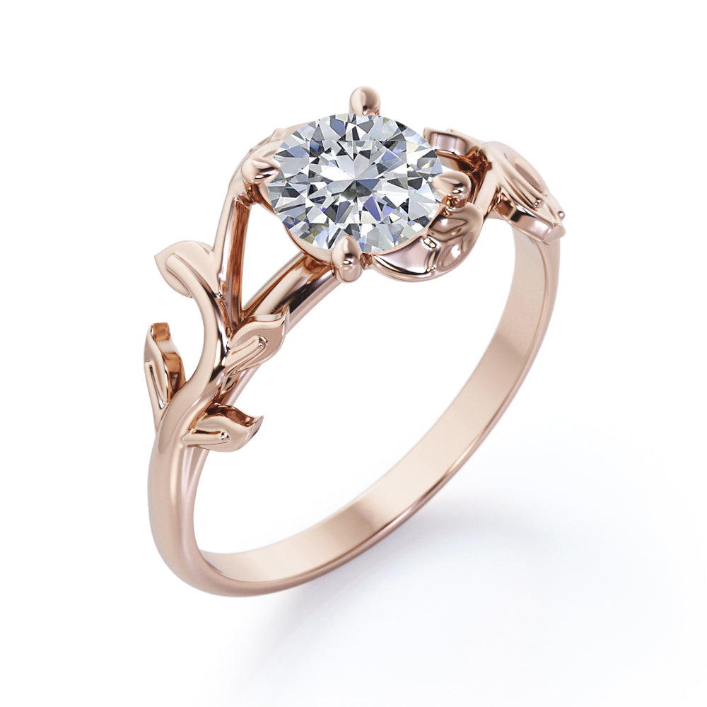 Solitaire 1 carat Round cut Moissanite prong style engagement ring yellow gold