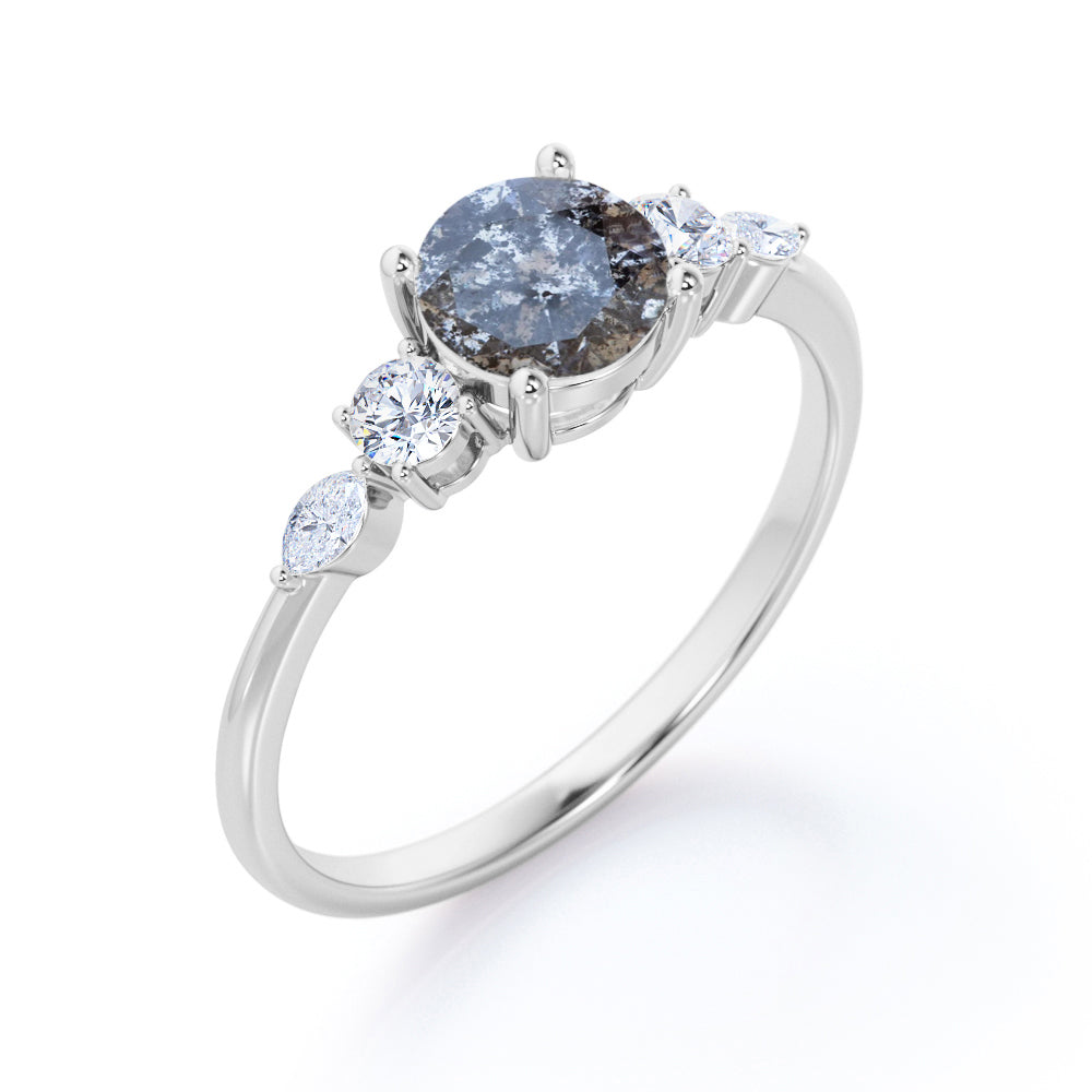 Minimalist 0.65 carat Round cut Salt and pepper diamond and white diamond classic engagement ring in Rose gold
