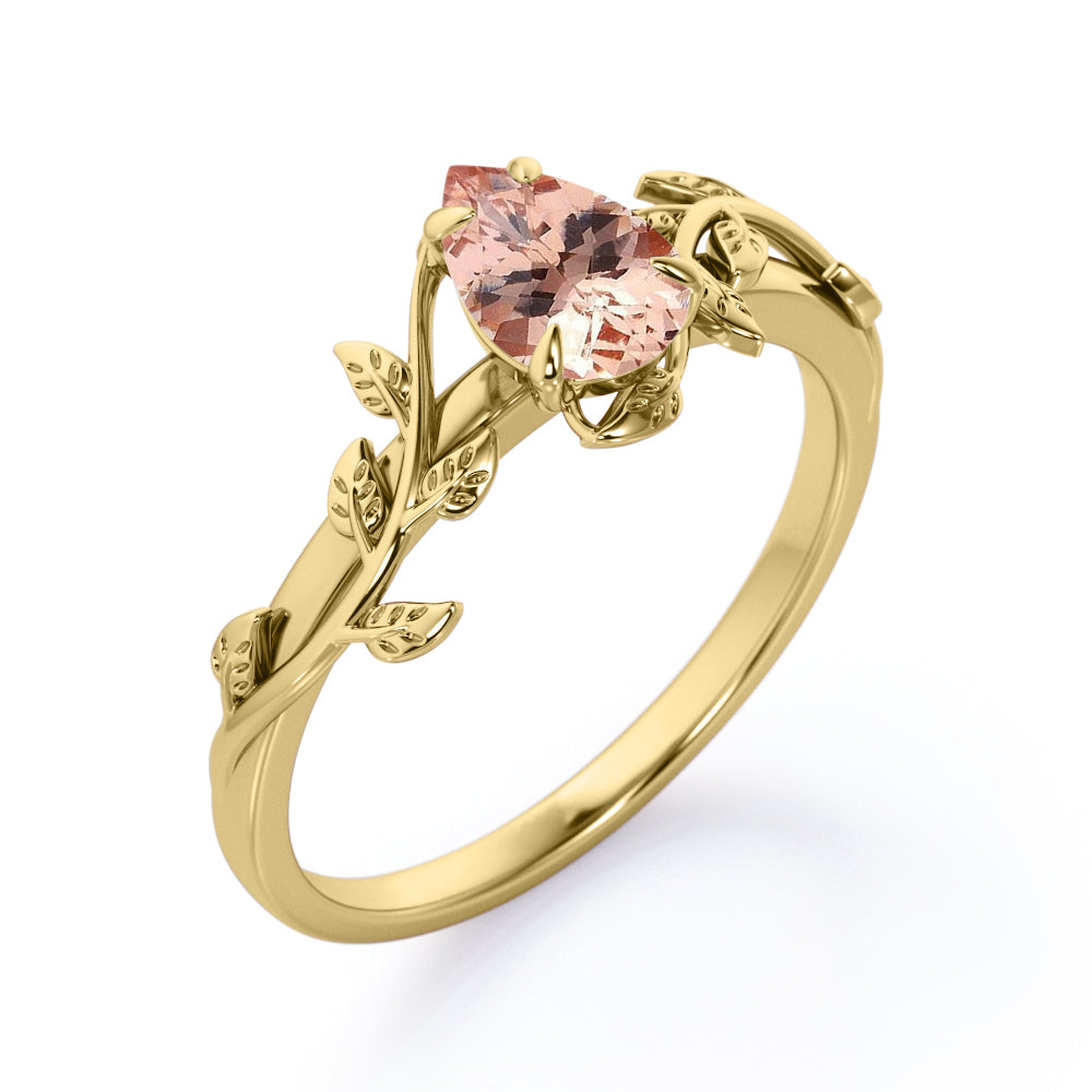 Antique Solitaire 1 carat Pear cut Morganite 4 prong setting Engagement ring for women-Promise ring
