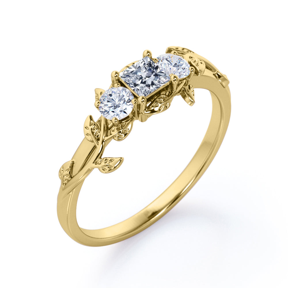 Past Present Future 0.49 carat Branch leaf inspired Princess cut Diamond Engagement ring in Gold