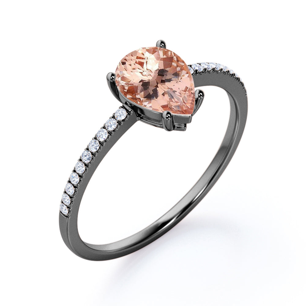 Classic eternity 1.25 carat Pear cut Morganite and diamond pave set engagement ring in White gold