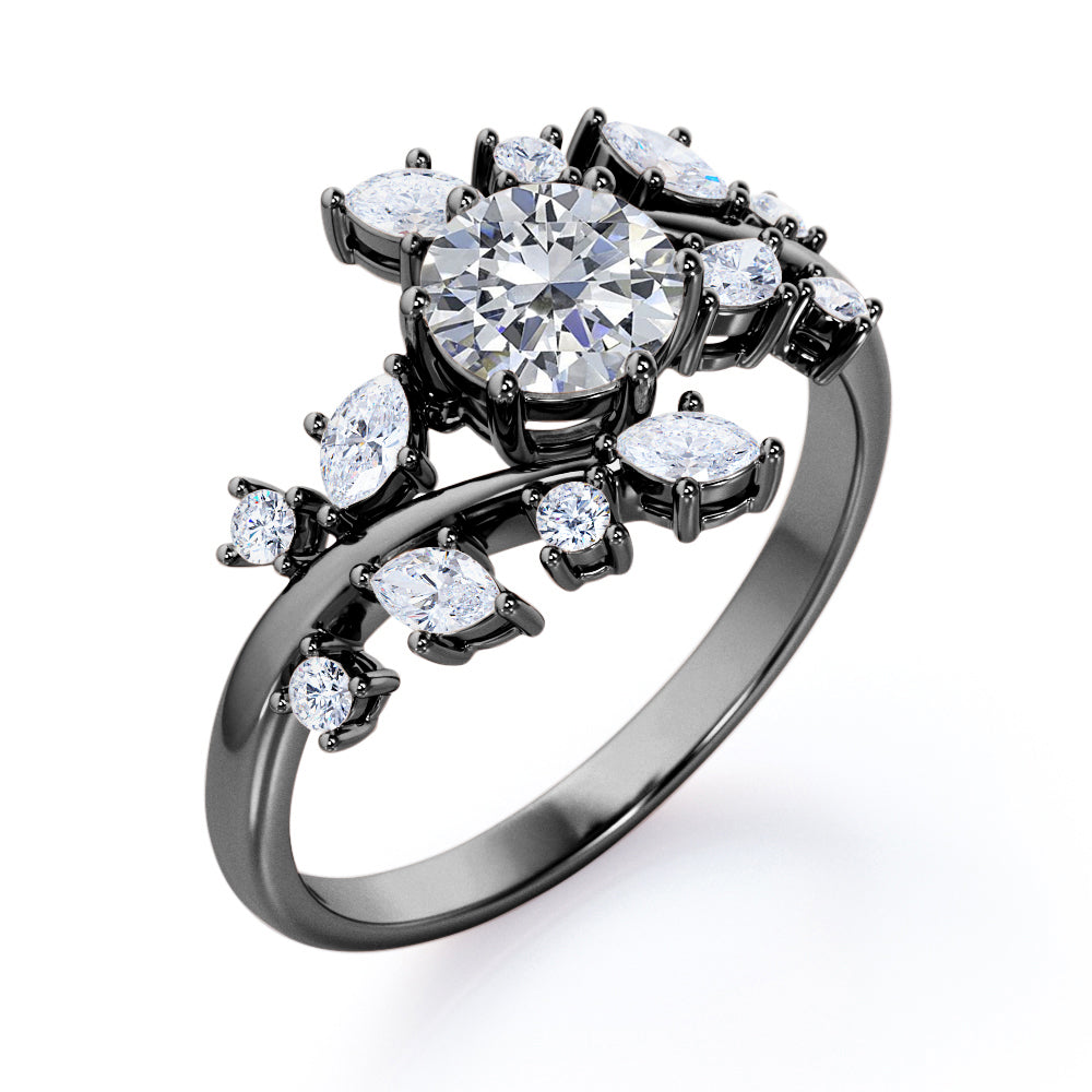 Art nouveau style 1.25 carat Round cut Moissanite and diamond floral engagement ring in Rose gold