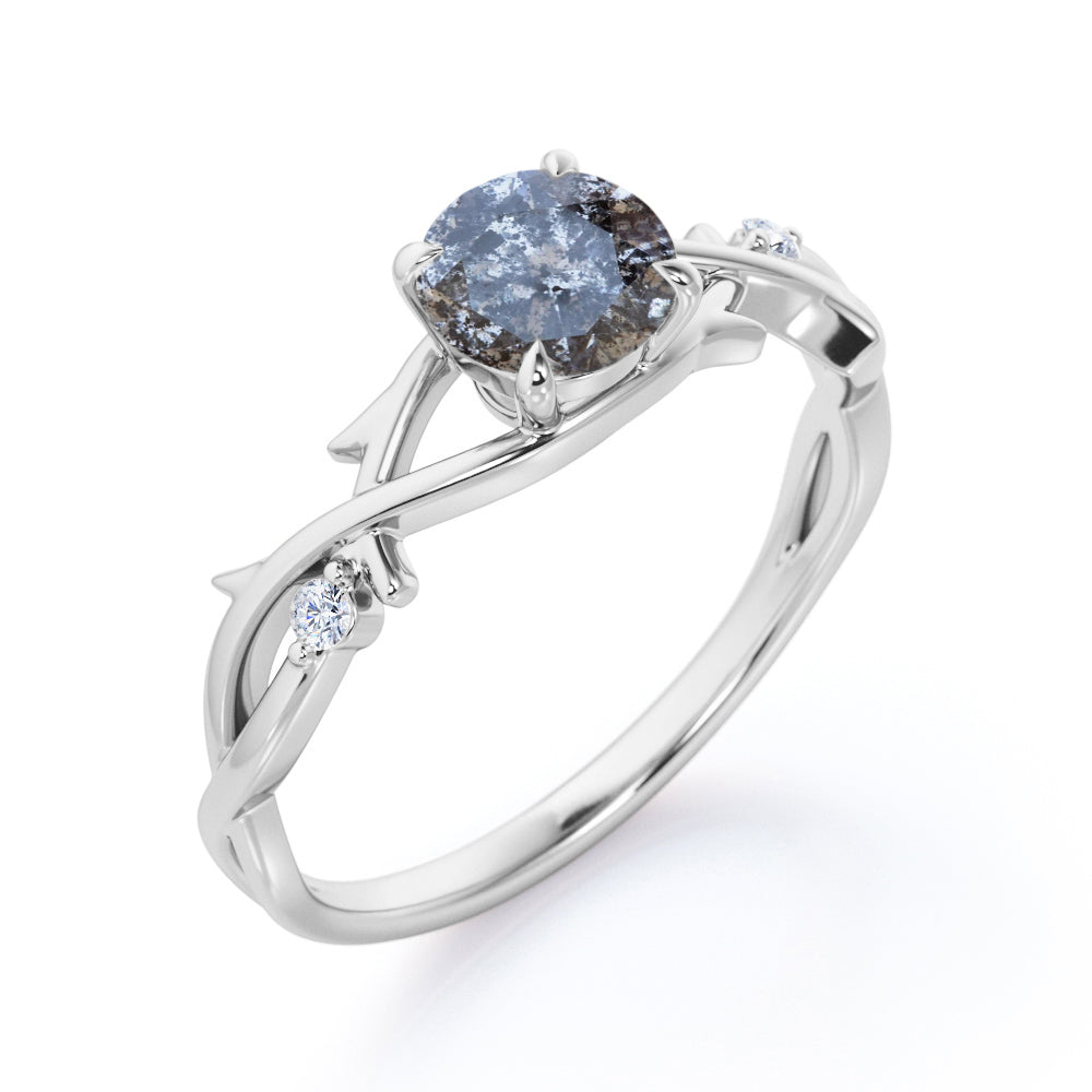 Earthy Twig 0.5 carat Round cut Salt and pepper diamond solitaire engagement ring in Rose gold