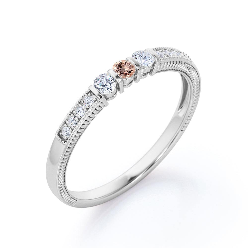 Delicate Stackable 0.5 carat Round cut Morganite and diamond art deco promise ring for women in Rose gold