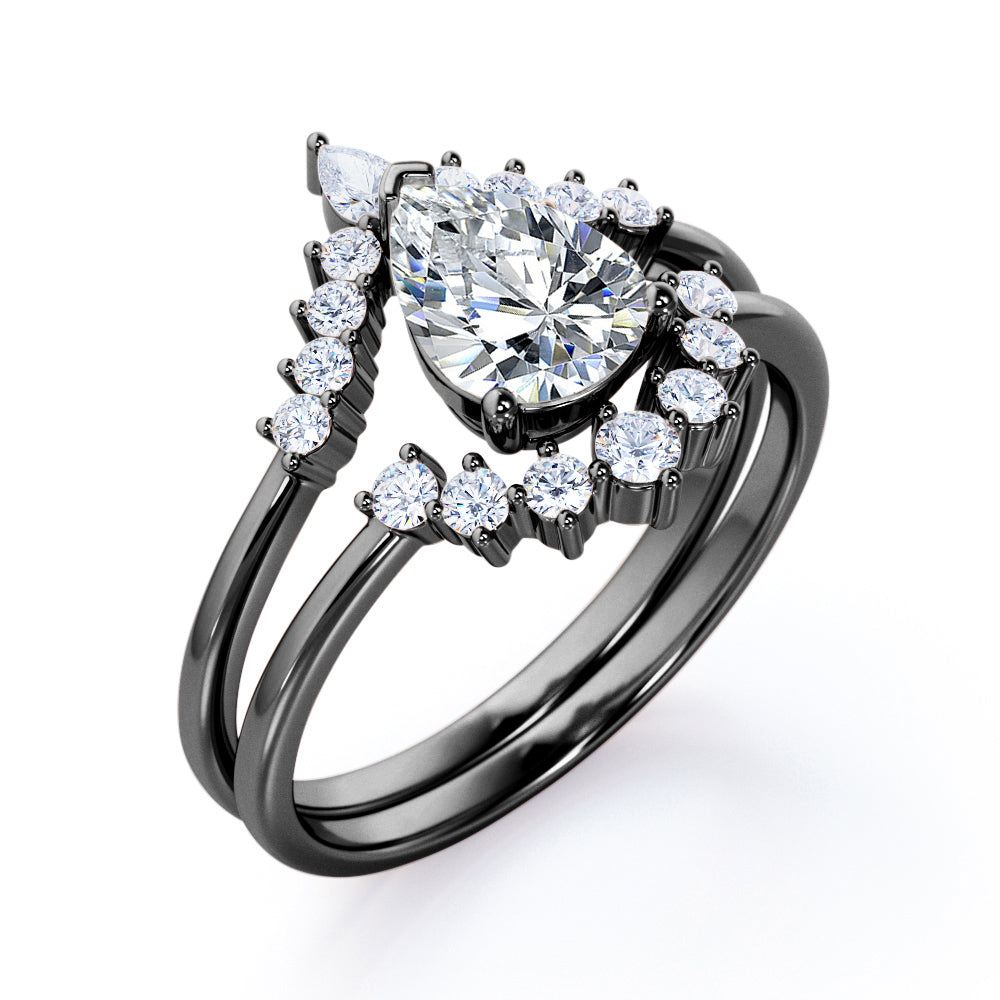 Tiara Inspired 1.25 carat teardrop shaped Moissanite and diamonds Bridal set for women in Rose gold
