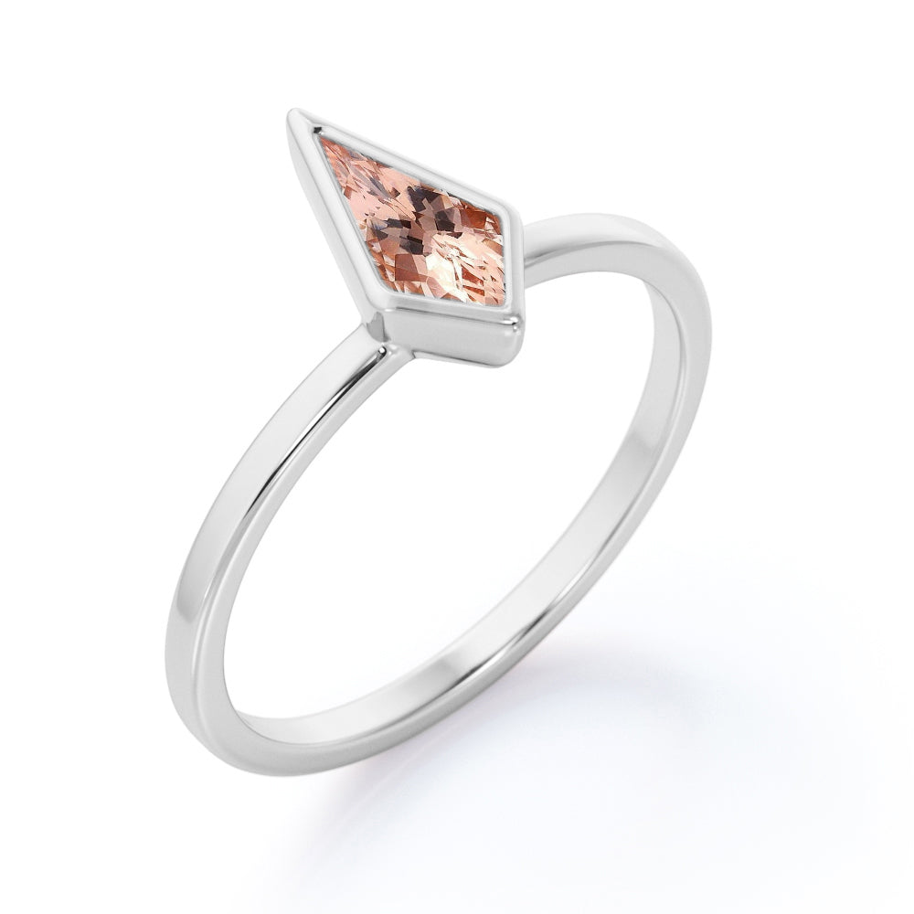Plain Bezel 1 carat Kite shaped Peach Morganite engagement ring in Rose gold