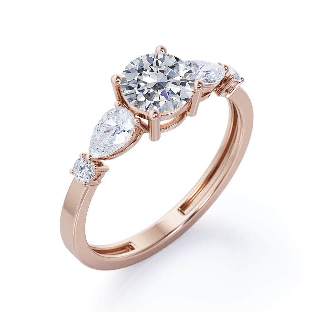 Classic art deco 1.15 carat Round cut Moissanite and diamond 4 prong engagement ring in Black gold