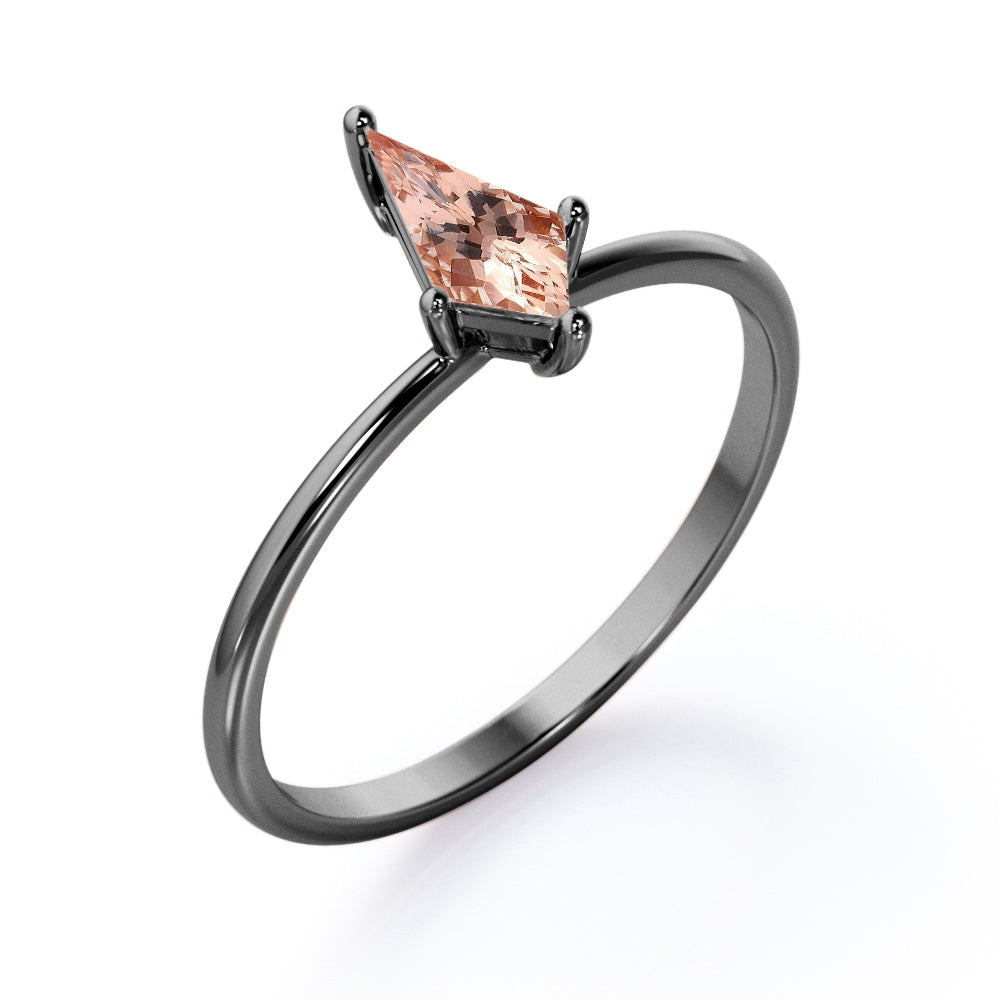 Dainty 1 carat Kite shaped Morganite prong promise ring in White gold