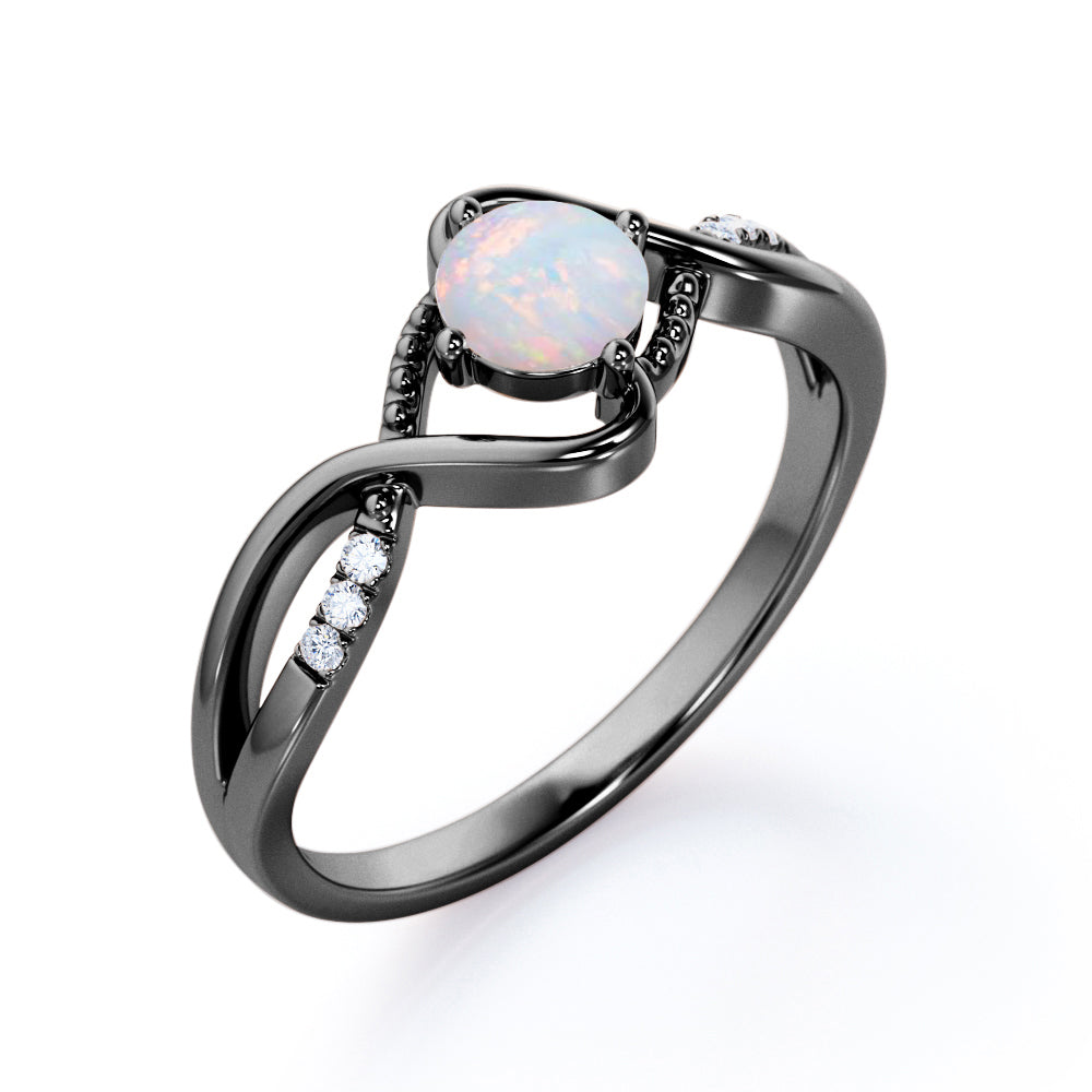 Vintage Infinity 1.25 carat Round cut Australian Opal and diamond Bridal set for her in White gold