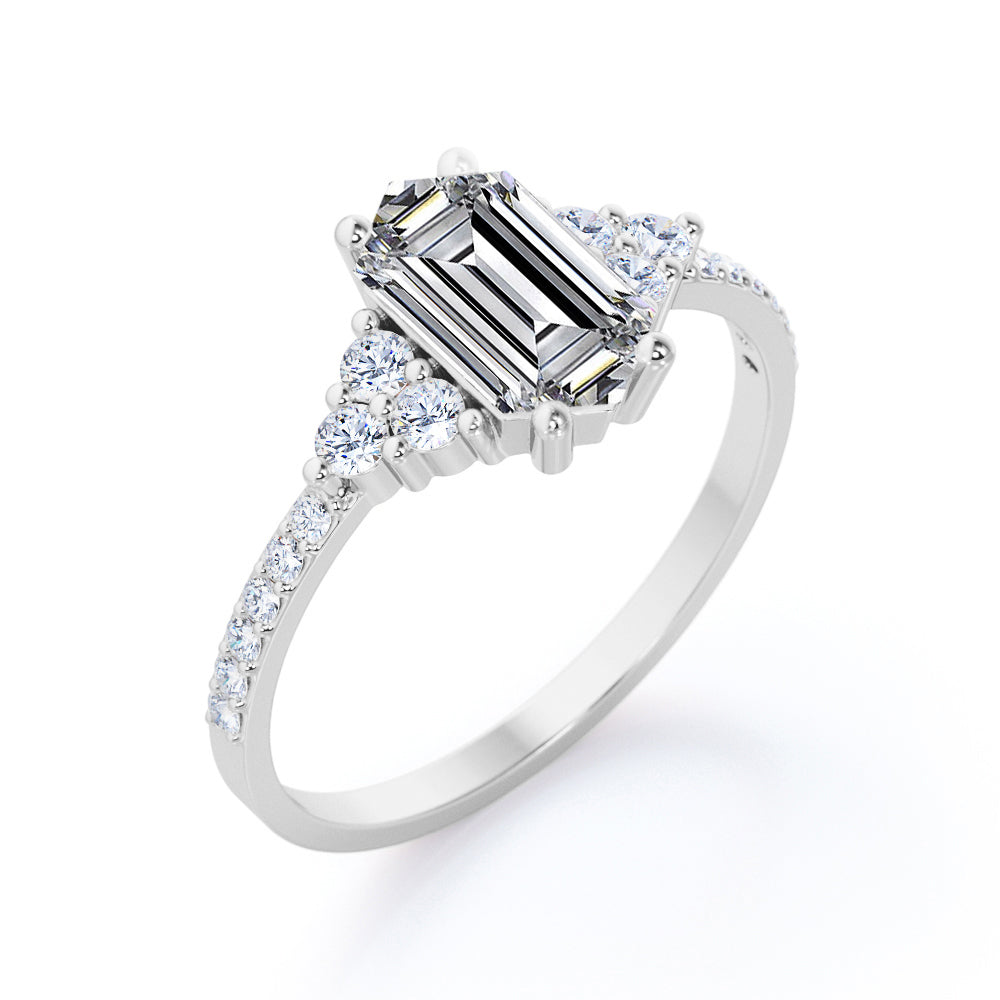 Elegant Pave set 1.25 carat Hexagon shaped Moissanite and diamond eternity style engagement ring in Rose gold