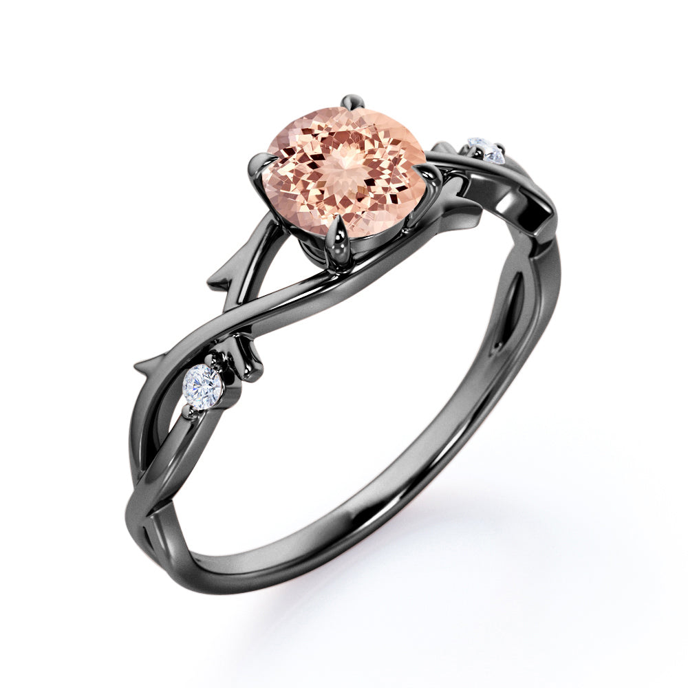 Branchlet 1 carat Round cut Morganite and diamond claw prong engagement ring for women in White gold