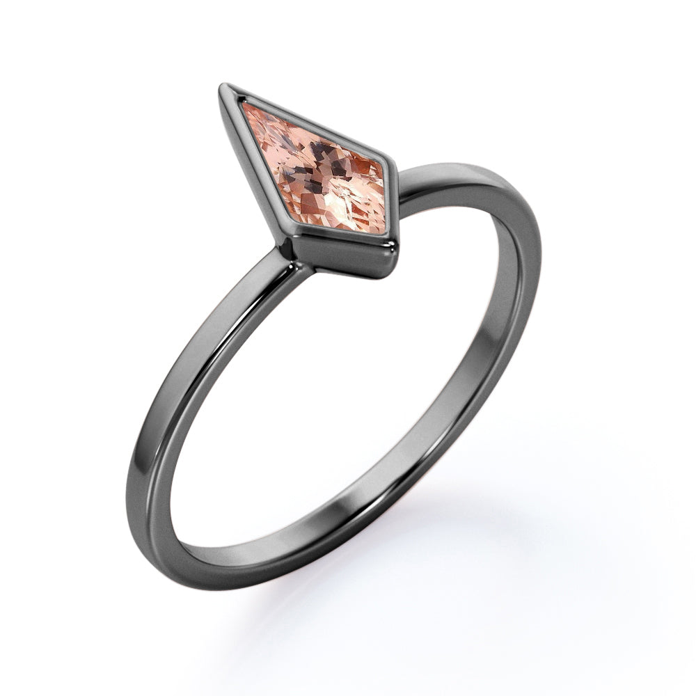 Plain Bezel 1 carat Kite shaped Peach Morganite engagement ring in Rose gold