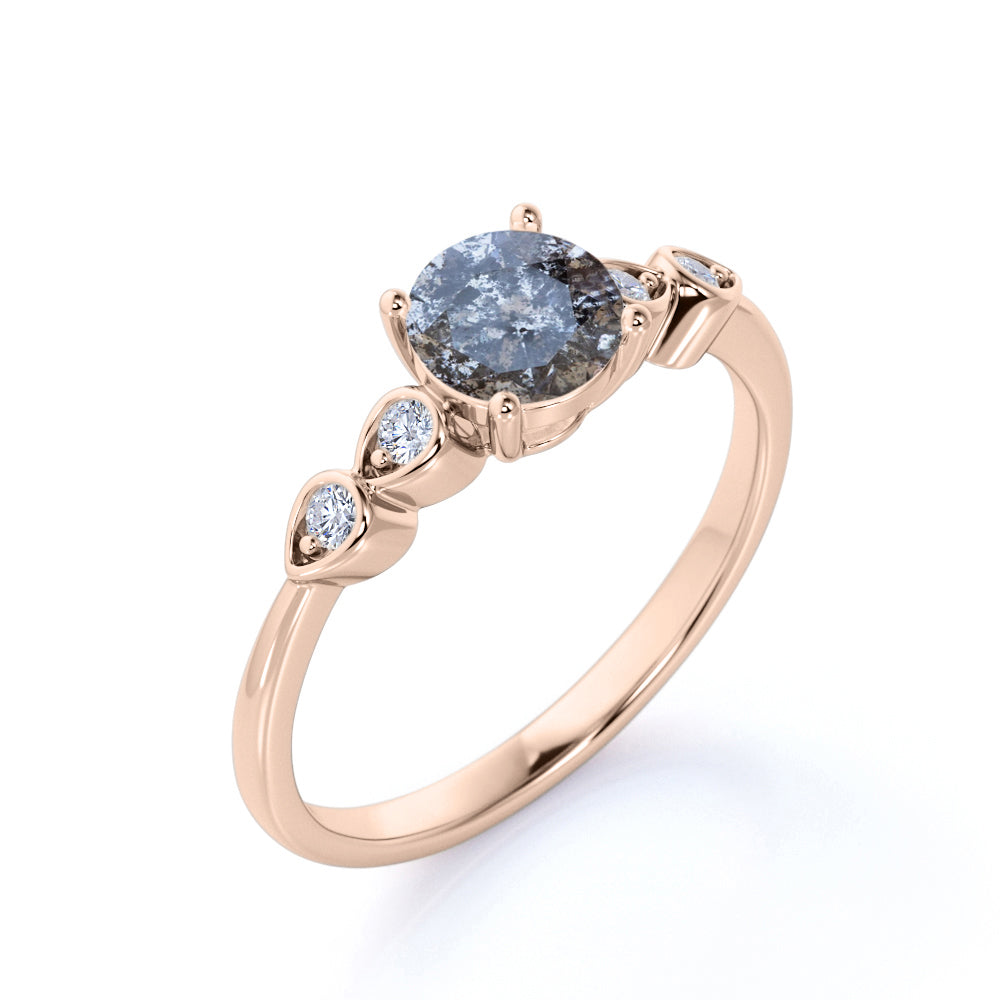 5 Stone 0.45 carat Round Cut Salt and Pepper Diamond and White Diamond Accent in Bezel Set Engagement Ring for Women in White Gold