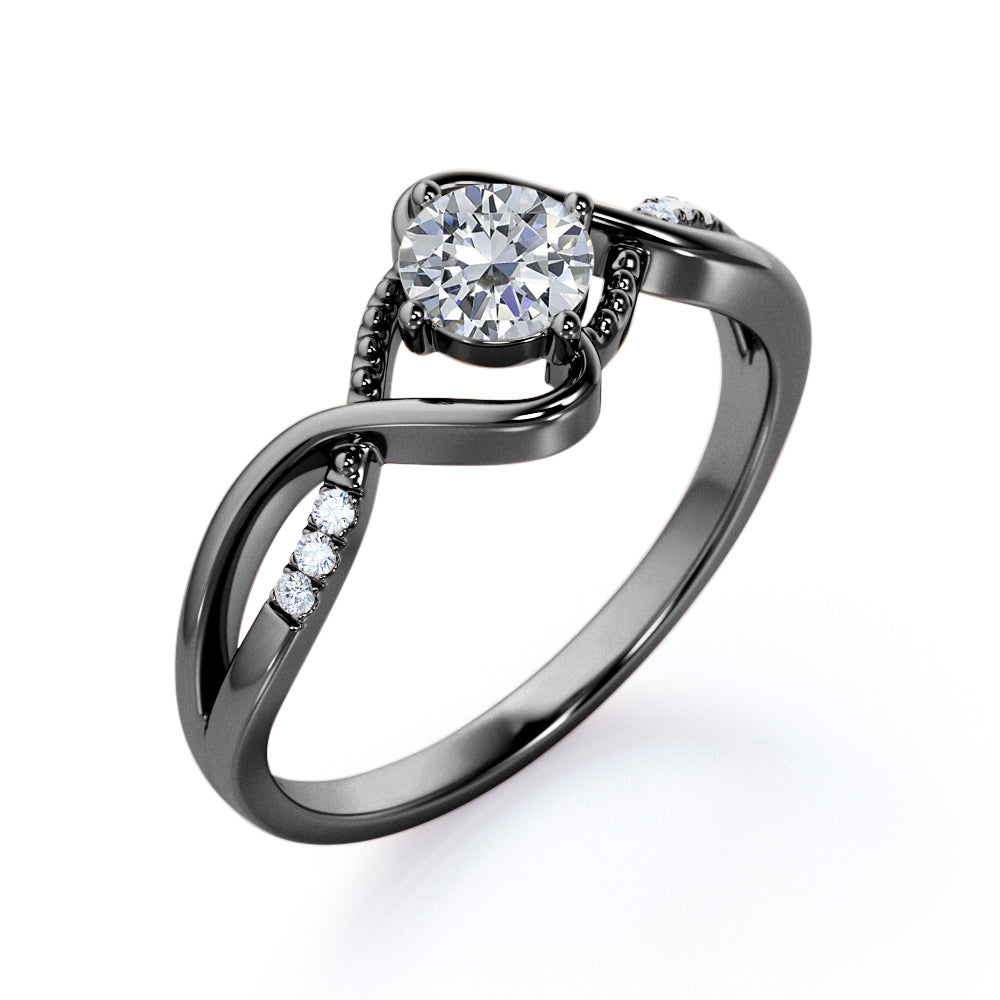 Vintage style twisted 1.25 Round cut Moissanite and diamond infinity engagement ring in Rose gold