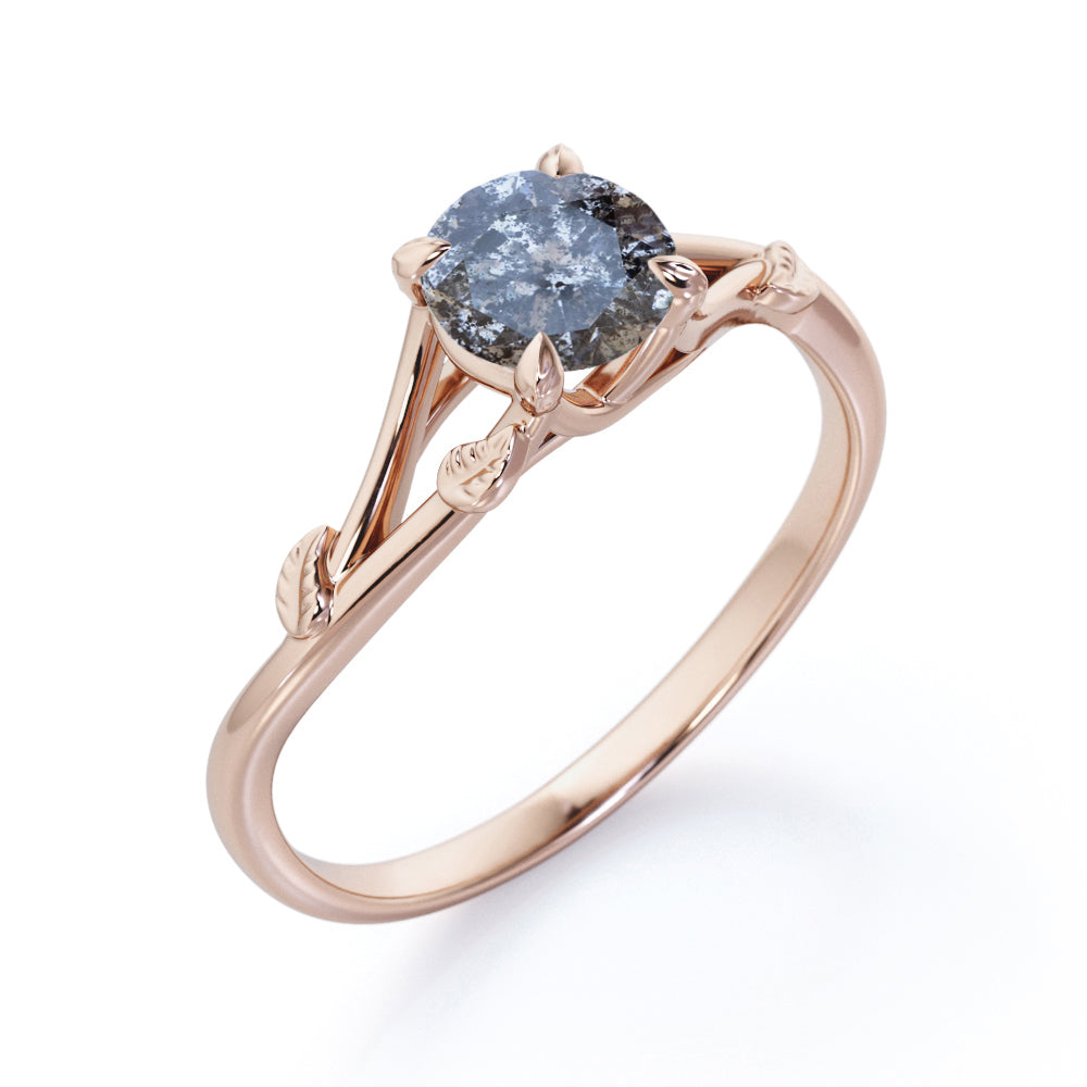 Branchlet shank 0.5 carat Round cut Salt and pepper diamond solitaire engagement ring in White gold