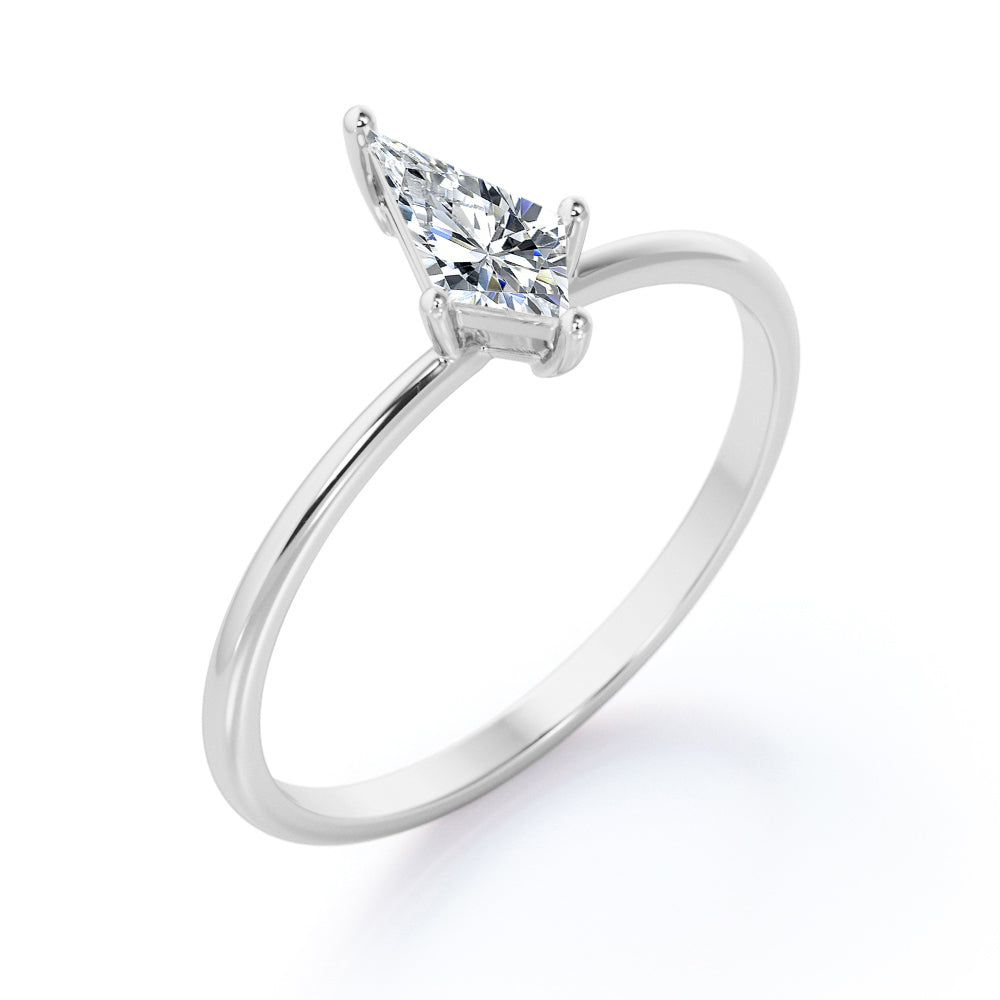 0.5 carat Dainty Kite shaped Moissanite solitaire engagement ring in White gold