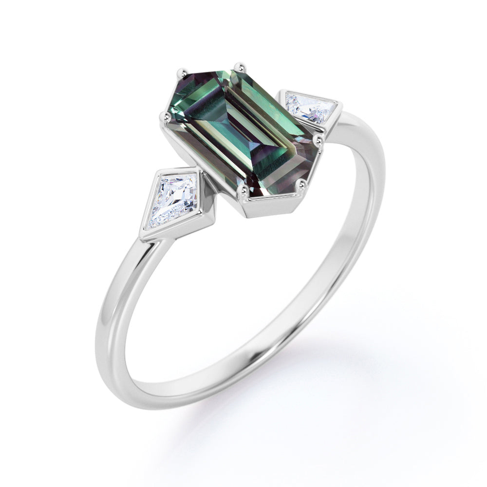 Trinity Bezels 1.1 carat Hexagon shaped Alexandrite and diamond engagement ring in Rose gold