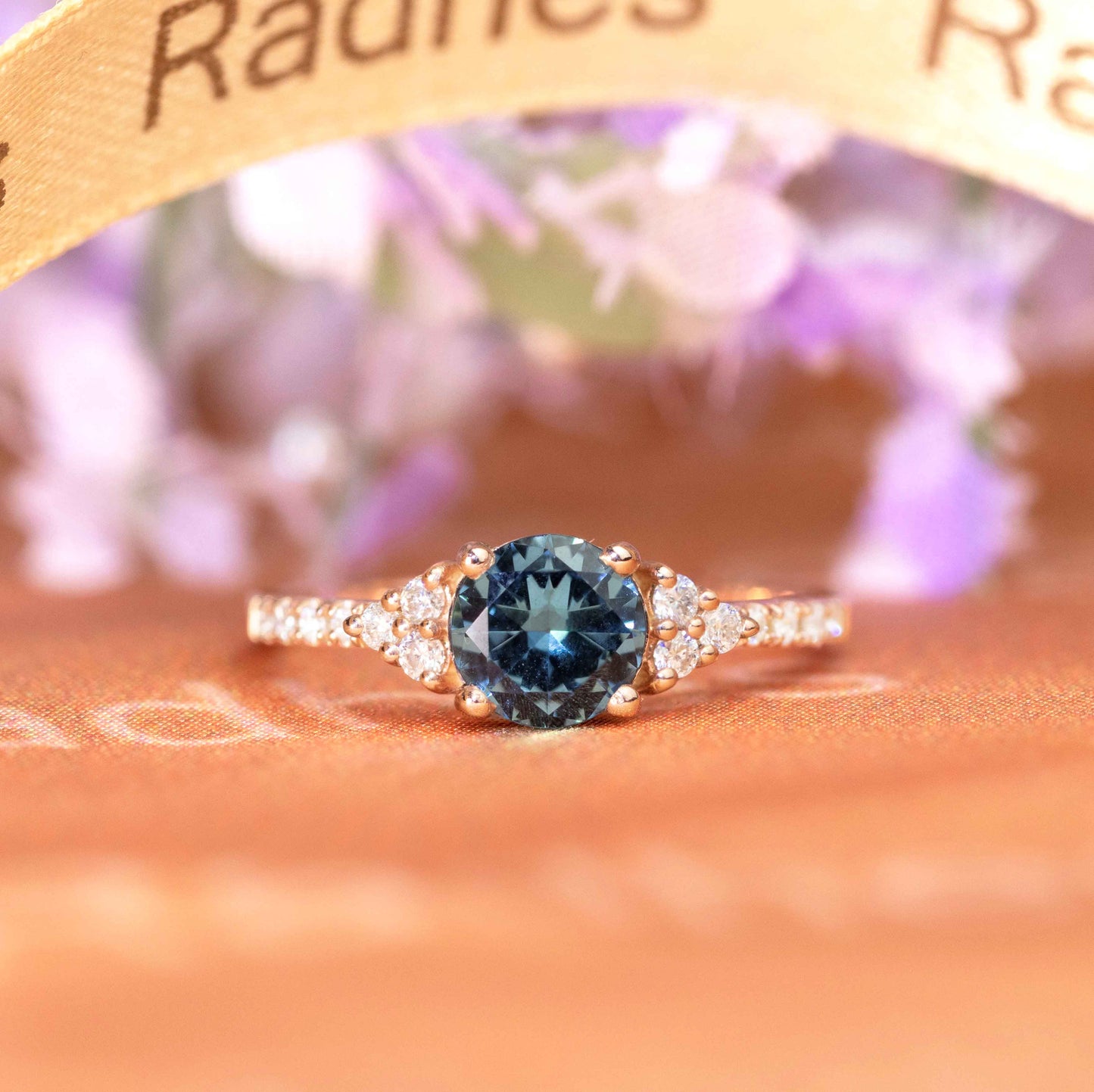 Simple 1.3 carat Round Cut Alexandrite Diamond Accent 7 Stone Ring for Women in Rose Gold