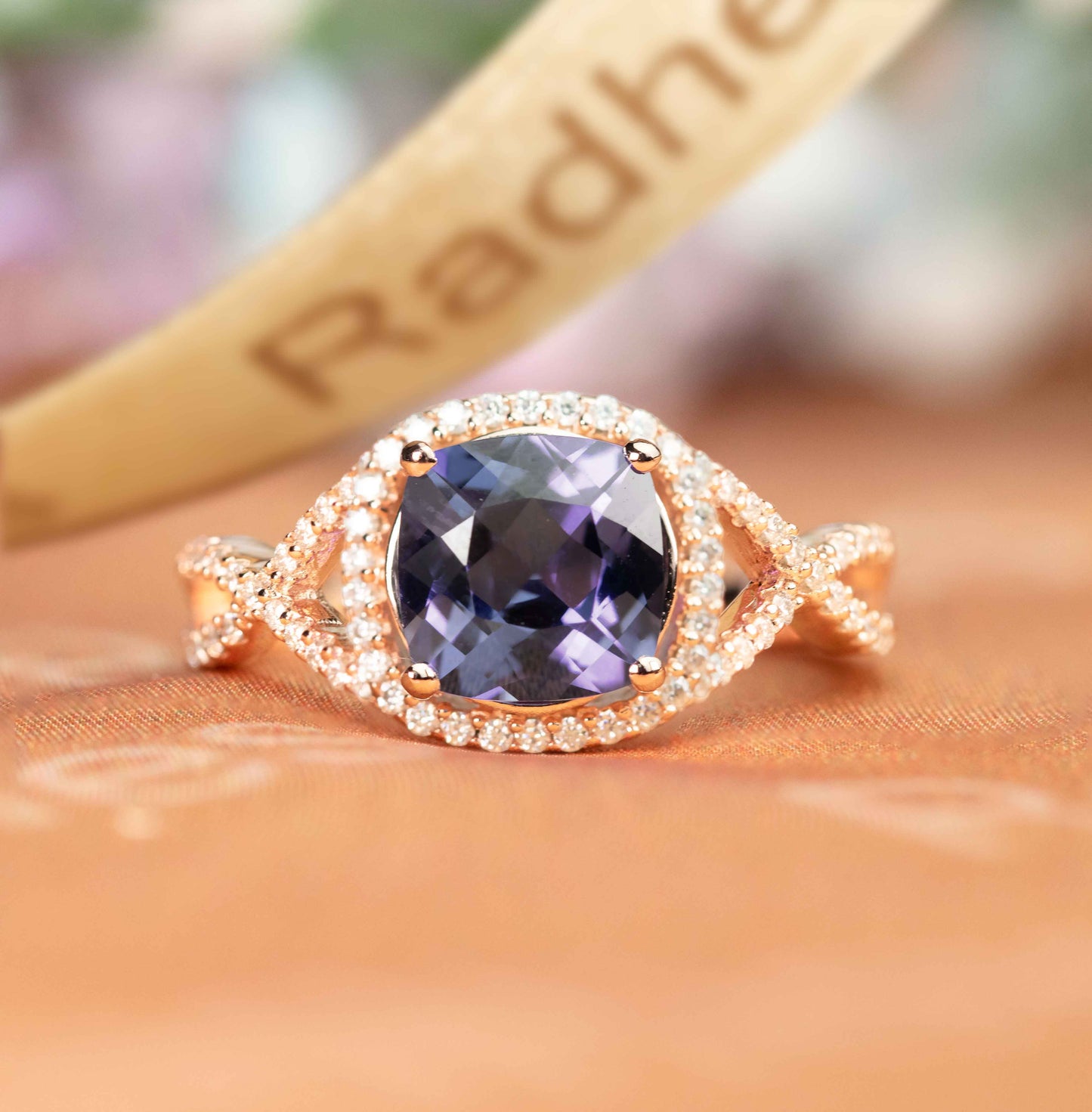 Grandiose 1.5 carat Cushion Shaped Alexandrite and Diamond Twist Split Shank Gold Statement Ring