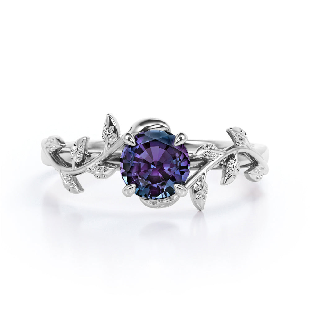 Floral Vine 1 carat Round cut Alexandrite Solitaire engagement ring for women in Rose gold