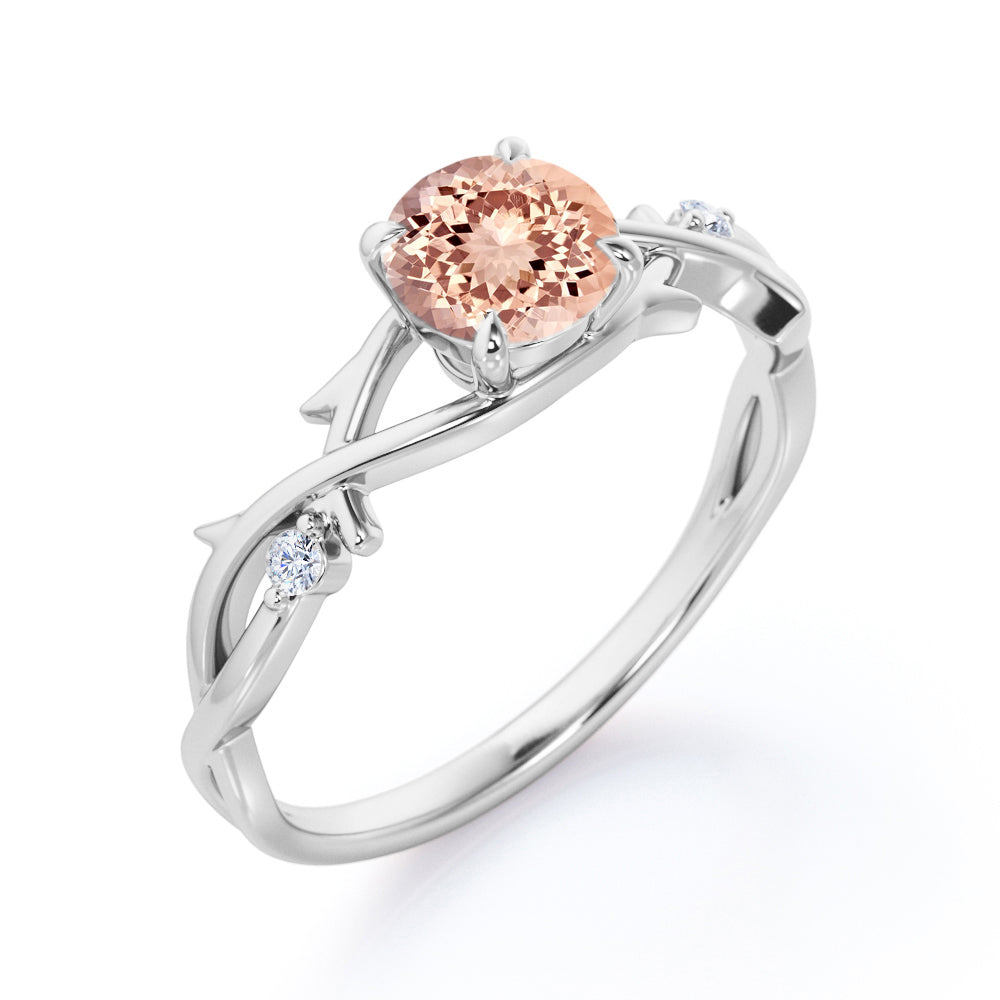 Branchlet 1 carat Round cut Morganite and diamond claw prong engagement ring for women in White gold