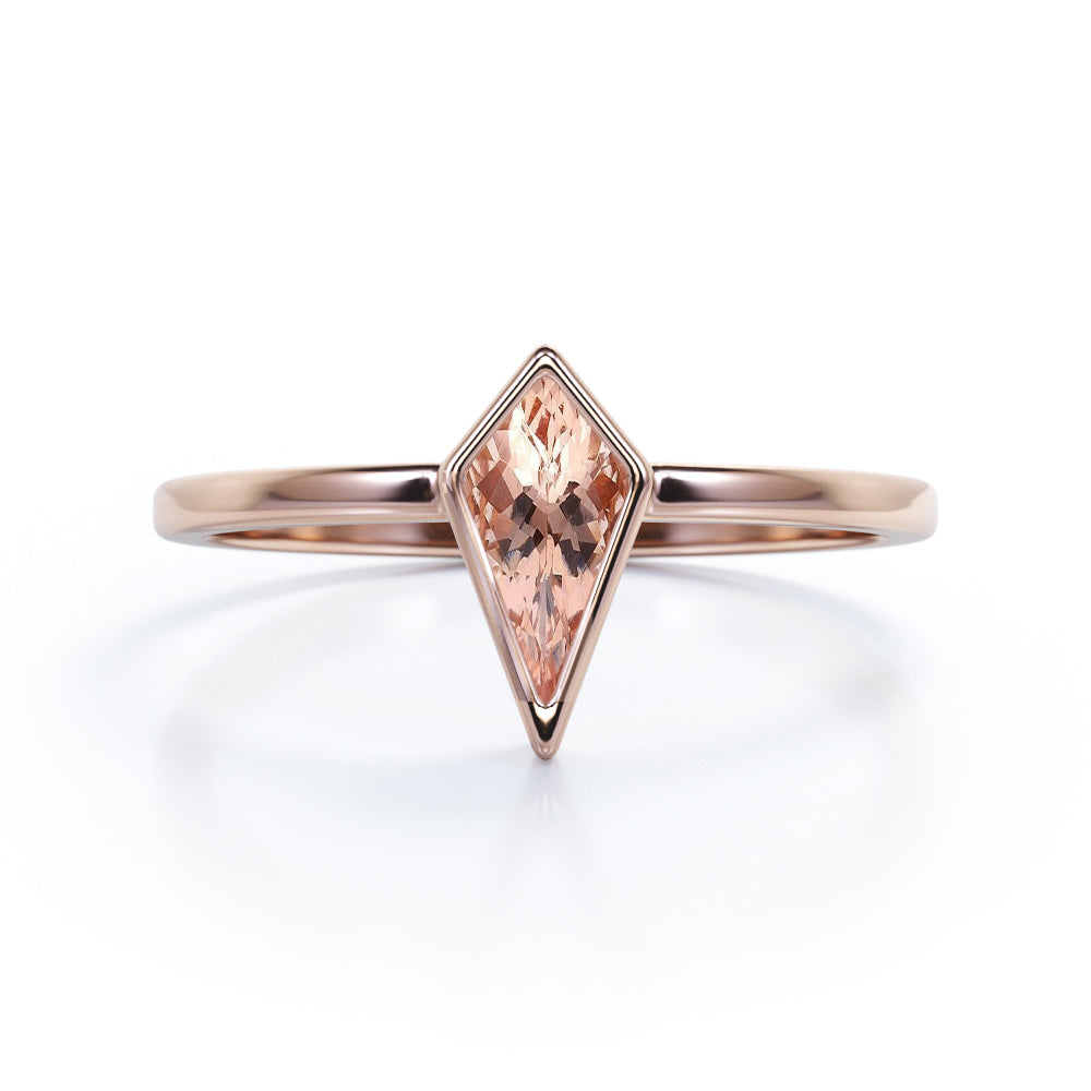 Plain Bezel 1 carat Kite shaped Peach Morganite engagement ring in Rose gold