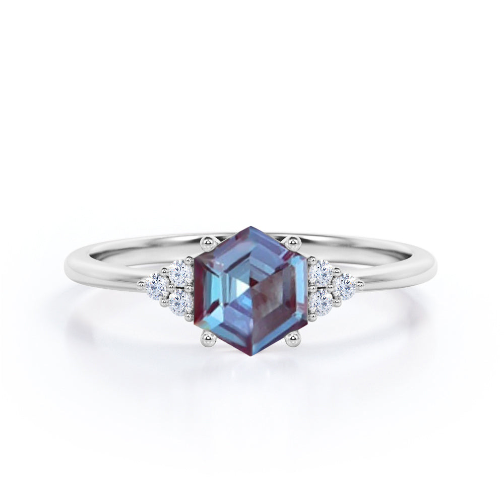 Quadrilateral Prong 0.55 carat Alexandrite and diamond seven stone engagement ring in Black gold