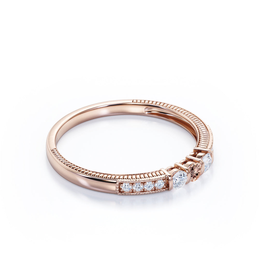 Delicate Stackable 0.5 carat Round cut Morganite and diamond art deco promise ring for women in Rose gold