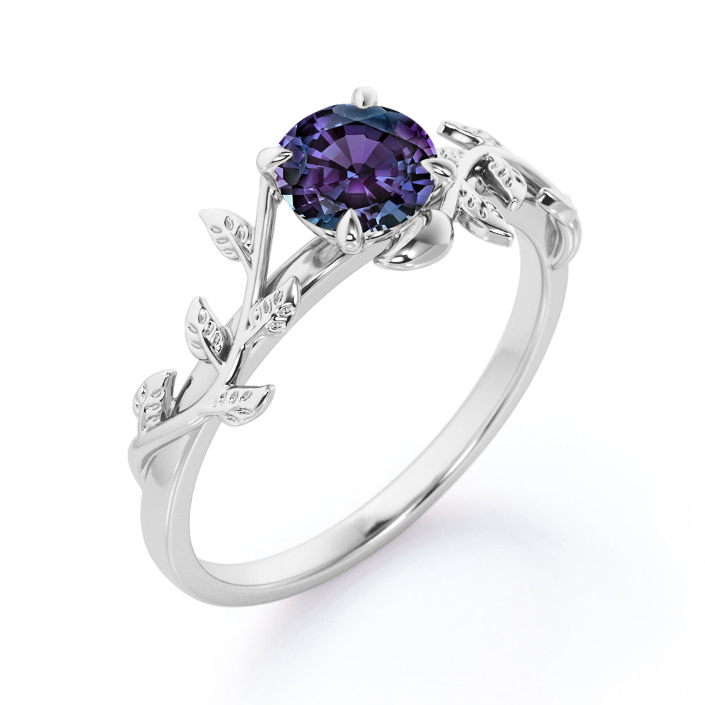 Floral Vine 1 carat Round cut Alexandrite Solitaire engagement ring for women in Rose gold