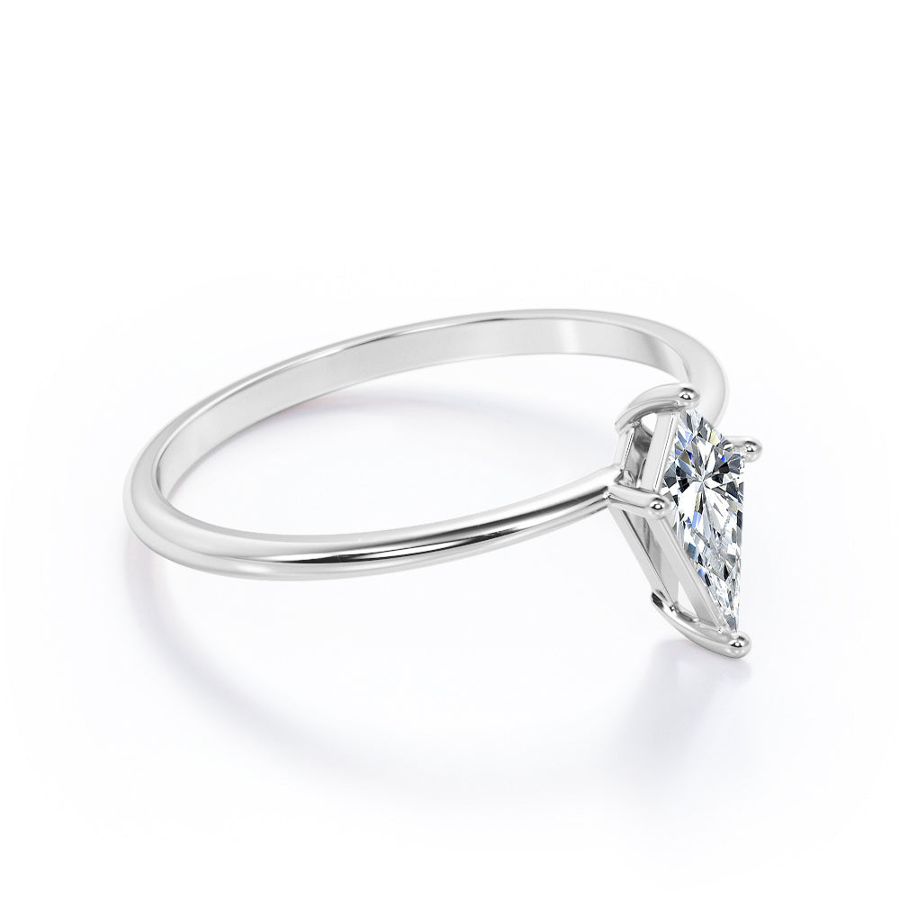 0.5 carat Dainty Kite shaped Moissanite solitaire engagement ring in White gold