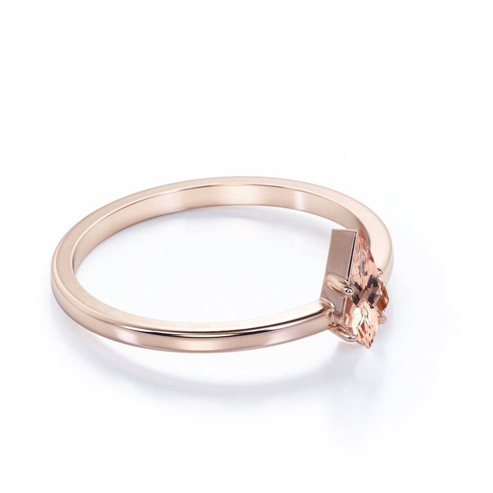 Simple Bezel design 1 carat Kite shaped Morganite solitaire anniversary ring for women in Rose gold