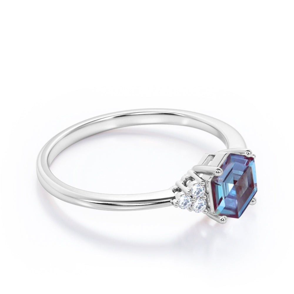 Quadrilateral Prong 0.55 carat Alexandrite and diamond seven stone engagement ring in Black gold