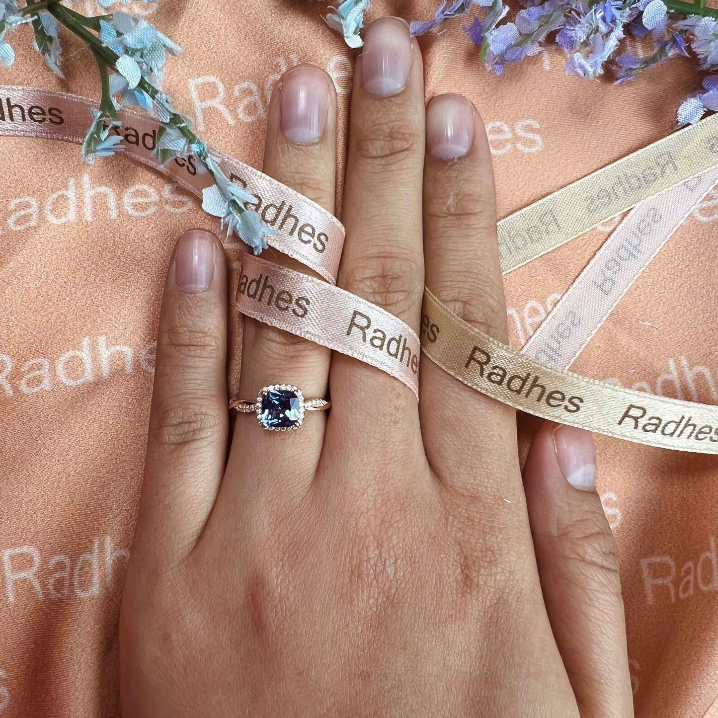 Twisted 1.25 carat Cushion Cut Alexandrite and Diamond Pave Halo Wedding Ring in Rose Gold