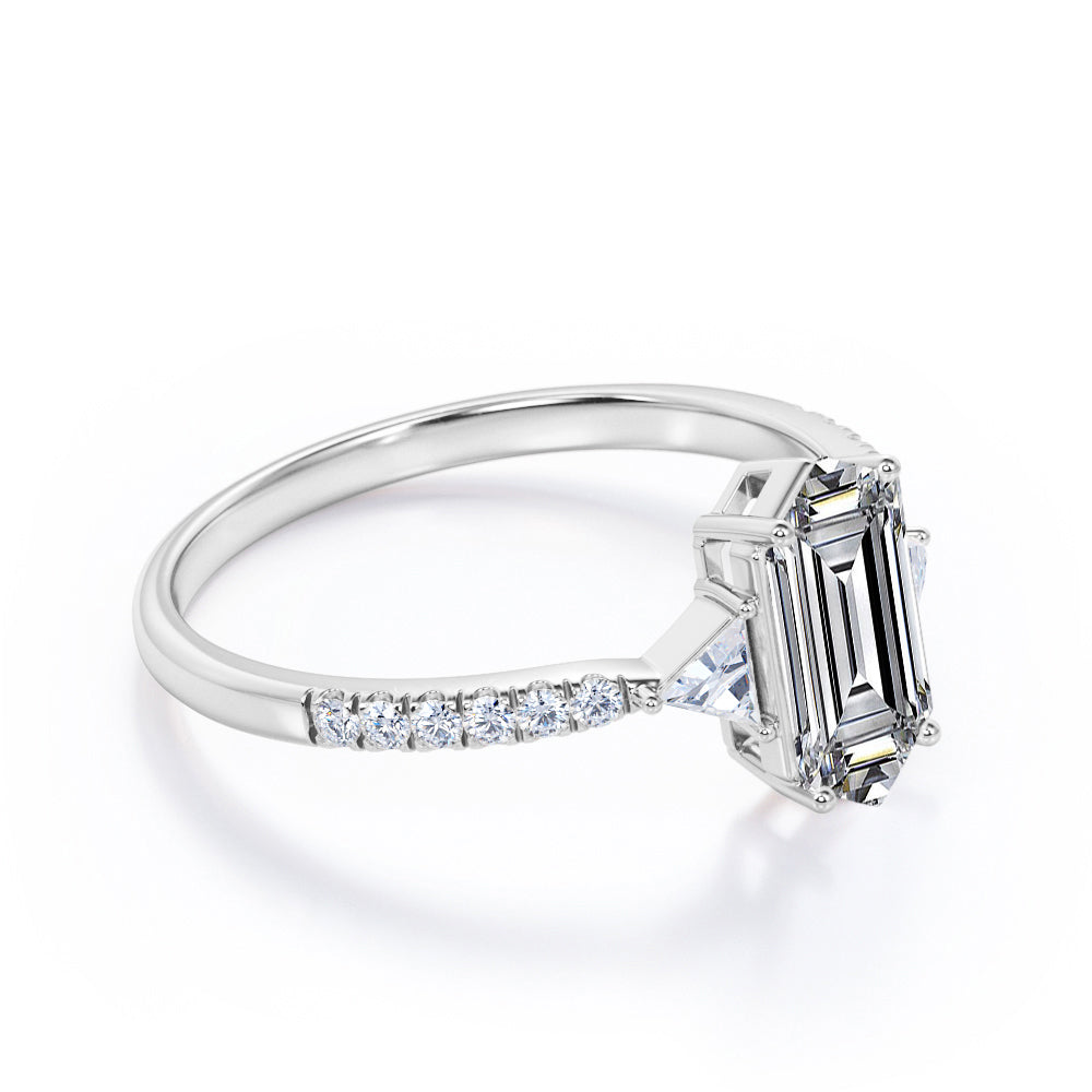 Trillion trinity 1.25 carat Hexagonal Moissanite and diamond 4 prong engagement ring in White gold