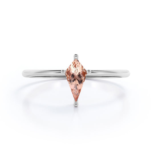 Dainty 1 carat Kite shaped Morganite prong promise ring in White gold