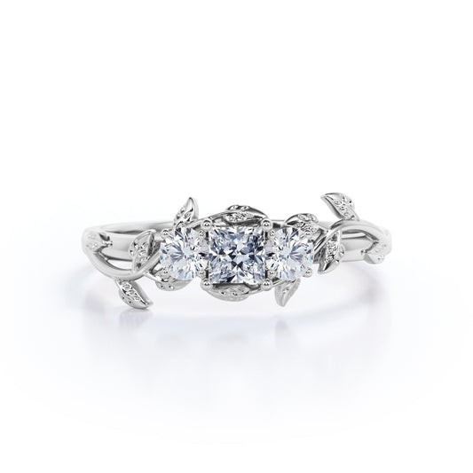 Past Present Future 0.49 carat Branch leaf inspired Princess cut Diamond Engagement ring in Gold