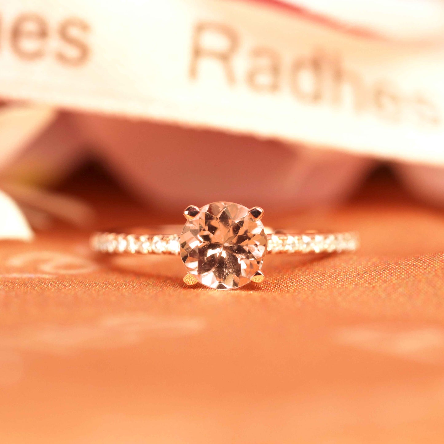 Classic 1.25 carat Round peach pink Morganite Engagement Ring in Rose Gold