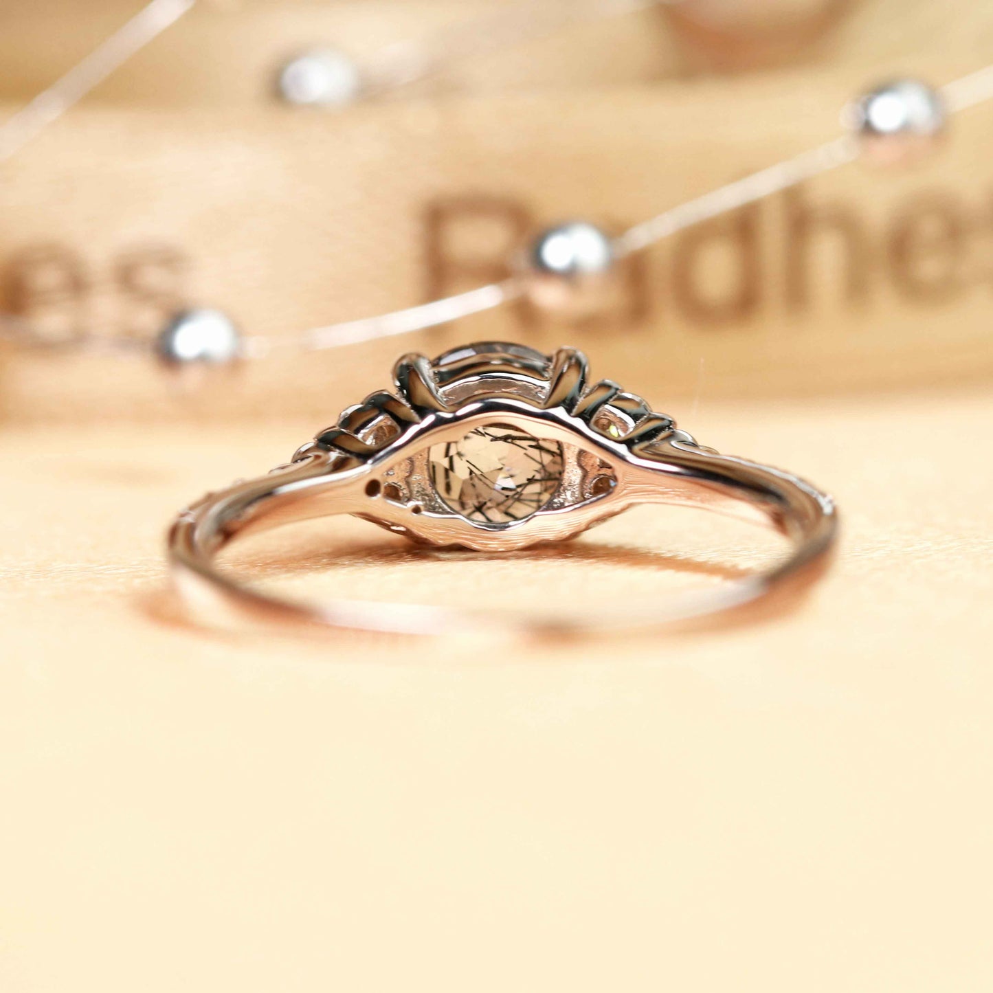7 Stone 1.25 carat Round Cut Rutilated Quartz and Diamond Semi-mount Bridal Ring in White Gold