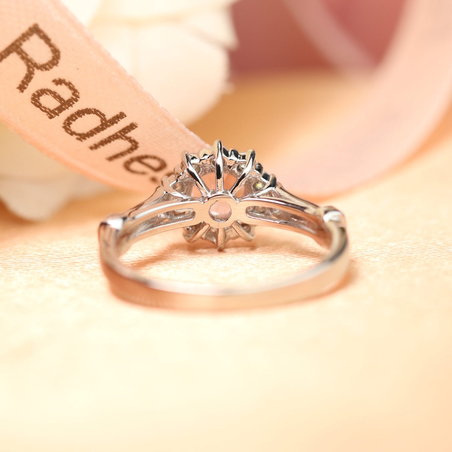 Classic multistone 1.15 carat Morganite Halo Engagement Wedding Ring in White Gold
