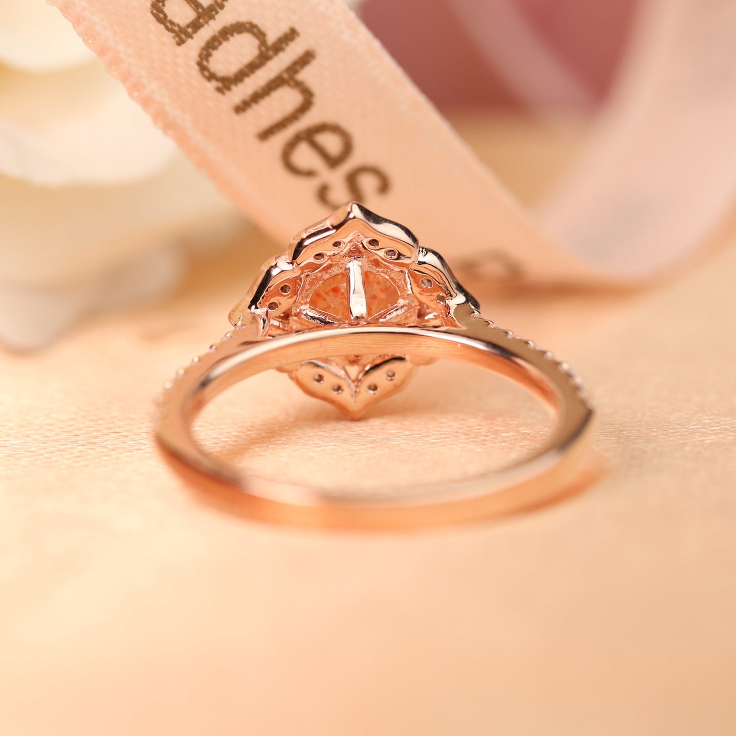 Vintage Flower 1.25 carat Round Cut Strawberry Quartz and Diamond Half-pave Halo Ring for Women in Rose Gold