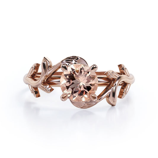 Floral patterns inspired 1 carat Round cut Morganite claw prong setting-solitaire engagement ring in Rose gold