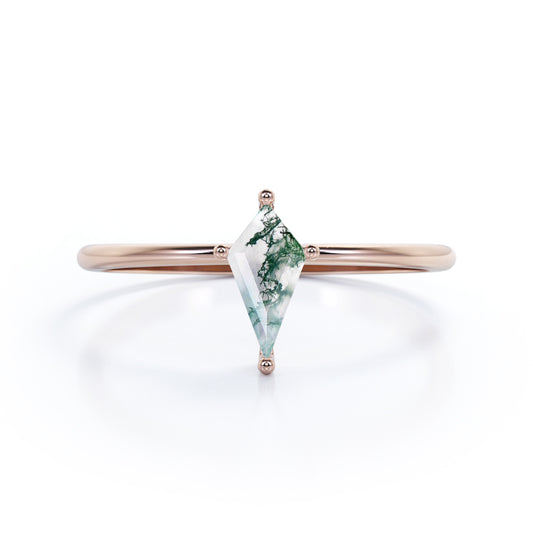 Elegant Solitaire 1 carat Kite shaped Moss Green Agate dainty style anniversary ring in Rose gold