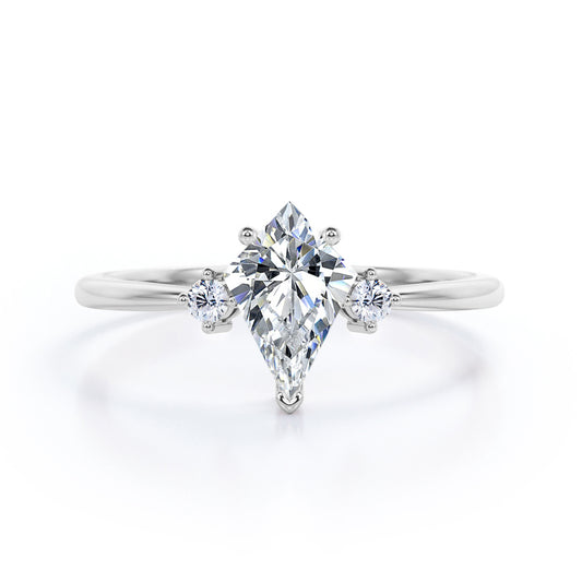 Vintage Past, present, future 1 carat Kite shaped Moissanite and diamond engagement ring in White gold