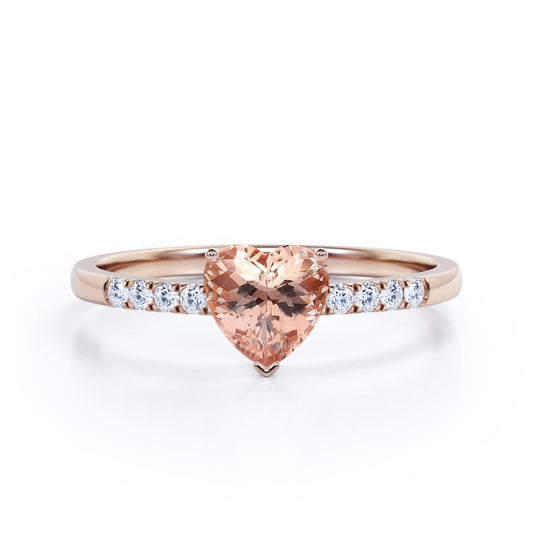 Romantic 1.25 carat Heart Shaped Morganite and diamond eternity engagement ring in Rose gold