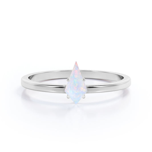 Exquisite Solitaire 1 carat Kite cut Ethiopian Opal and diamond 4 prong setting wedding ring set for her in White gold